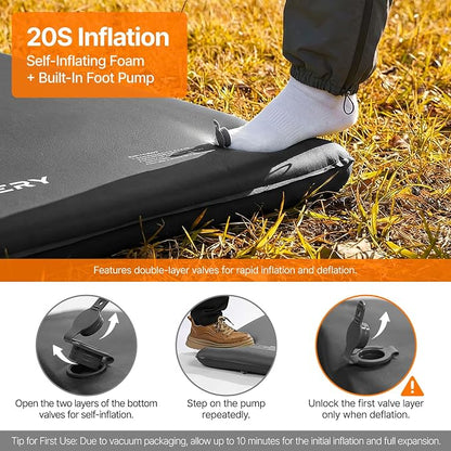 OGERY Self-Inflating Sleeping Pad with Built-in Foot Pump, 3" Memory Camping Mattress Pad, Quiet & 9.5 R-Value Insulated Sleeping Mat Camping Essential Gear for Car Tent Camping