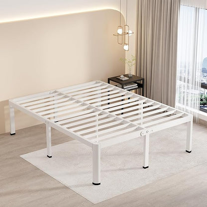 MAF 14 Inch California King Metal Platform Bed Frame White with Round Corner Legs, 3000 LBS Heavy Duty Steel Slats Support, Noise Free, No Box Spring Needed, Easy Assembly