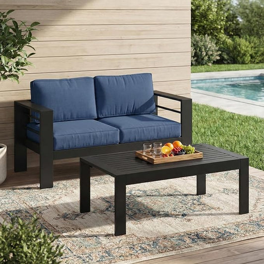 Solaste Aluminum Patio Furniture Set for All Weather, Oversized Metal Outdoor Furniture Set with 27.5" Deep Seating and 3.2" Wide Armrest, Outdoor Patio Sofa with 10" Back Suport Cushion