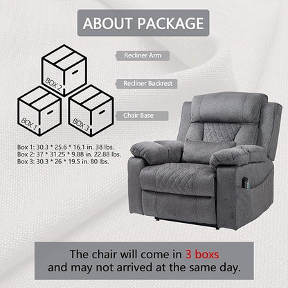 FUNECORP Big Man Power Lay Flat Lift Chair Oversized Recliner Dual Motor Heat Vibration for Elderly, Overstuffed Electric 28" Extra Wide Recliners with Flip Arm Storage Cup Holders,USB Type C Charging