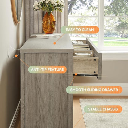7 Drawer Dresser for Bedroom, 53.5" Wide Wooden Closet Organizers, Modern Chest of Drawers with Metal Handle, Large Storage Dresser TV Stand for Office, Hallway (Grey Oak)