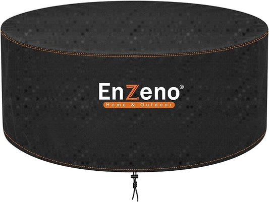 Enzeno Fire Pit Cover Round,45inch Outdoor Round Firepit Cover,Waterproof Oxford Cloth Patio Fire Table Cover for Outdoor Fire Pit,Fits 43-45 inch Gas Firepit/Bowl(45"Dia X 24"H)