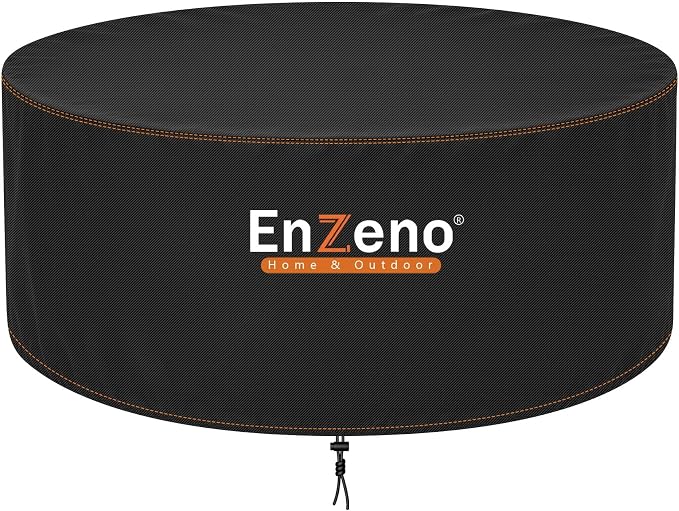 Enzeno Fire Pit Cover Round,49inch Outdoor Round Firepit Cover,Waterproof Oxford Cloth Patio Fire Table Cover for Outdoor Fire Pit,Fits 47-49 inch Gas Firepit/Bowl(49"Dia X 24"H)