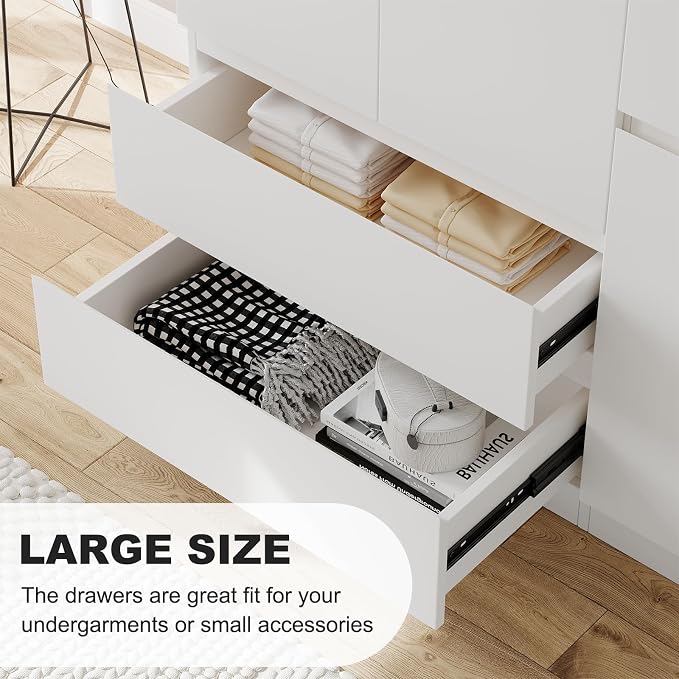 Bobve78 H Armoire Wardrobe Closet with 4 Doors and 2 Drawers, Wooden Bedroom Armoires with Hanging Rod, No Freestanding Wardrobe Cabinet for Bedroom, White
