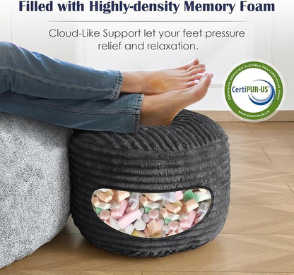 Round Ottoman,Corduroy Pouf Ottoman Foot Rest,Dark Grey,18x14 IN | Storage Footstool for Living Room,18x14 Soft Floor Poufs,Memory Foam Filling,Footrest only