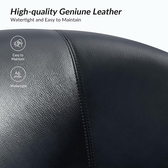 HULALA HOME Genuine Leather Swivel Barrel Chairs Set of 2, Round Swivel Accent Chairs with Solid Wood Base, Leather Barrel Accent Chair for Living Room, No Assembly Required, Navy
