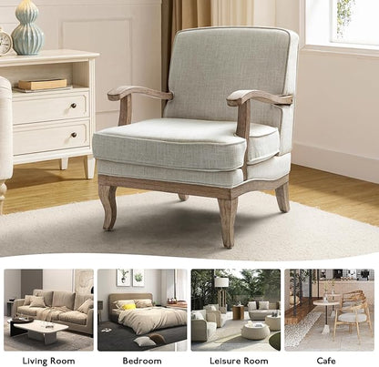HULALA HOME Mid-Century Modern Accent Chair Set of 2, Upholstered Living Room Lounge Chair, Comfy Armchair with Solid Wood Legs & Removable Cushion, Bedroom Lounge Room Sofa Chair (Ivory)
