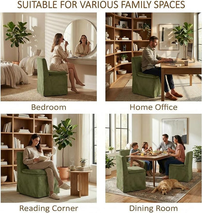 KISLOT Upholstered Dining Chairs Set of 4 with Casters, Modern Armless Kitchen Chairs with Removable Washable Cover, Chenille Velvet Fabric, Sturdy Metal & Wood Frame, 19.5" Seat Height, Green