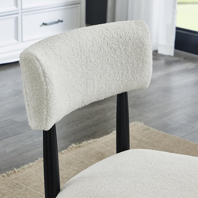 Roundhill Furniture Ellis Boucle Upholstered Dining Chairs, Set of 2, White/Matte Black