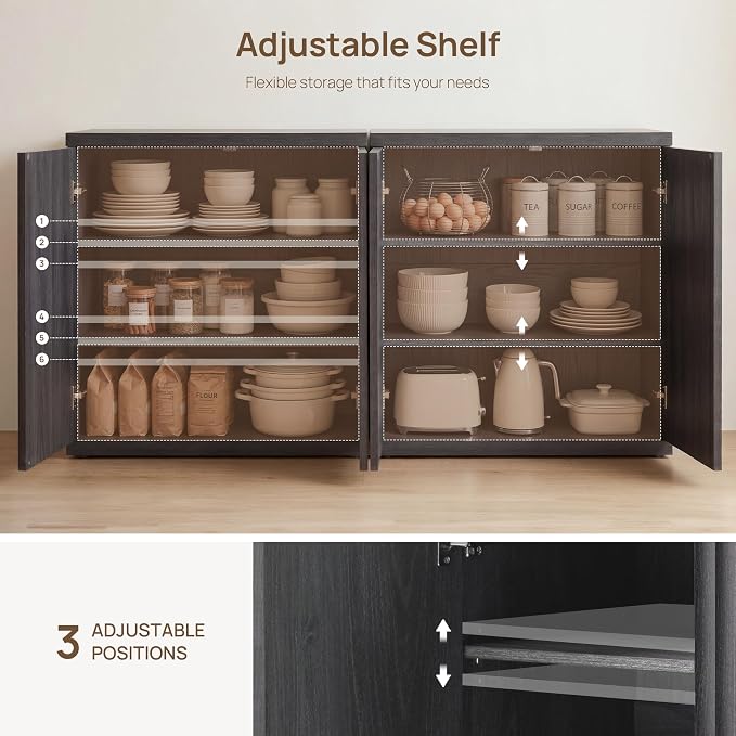 SICOTAS Buffet Cabinet with Storage Accent Sideboard Modern Credenza with Doors & Shelves Fluted Media Console Mid Century Coffee Bar Table for Living Room Kitchen Dining Room Hallway（2PCS）