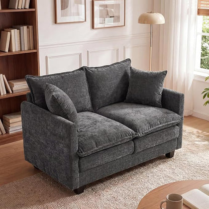 50'' Loveseat Sofa Cloud Sofa Couch, Modern Loveseats 2 Seat Couch 27" Deep Seat with 2 Pillows for Small Spaces Apartment Studio Office Bedroom Living Room, Grey