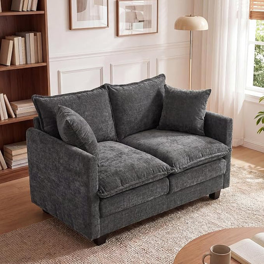 50'' Loveseat Sofa Cloud Sofa Couch, Modern Loveseats 2 Seat Couch 27" Deep Seat with 2 Pillows for Small Spaces Apartment Studio Office Bedroom Living Room, Grey