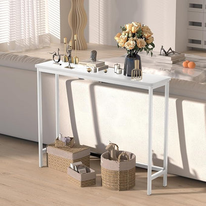 VASMIA Console Table, Entryway Table, Narrow Sofa Table, 39" Bamboo Hallway Table for Entryway, Living Room, Bedroom, Foyer, White