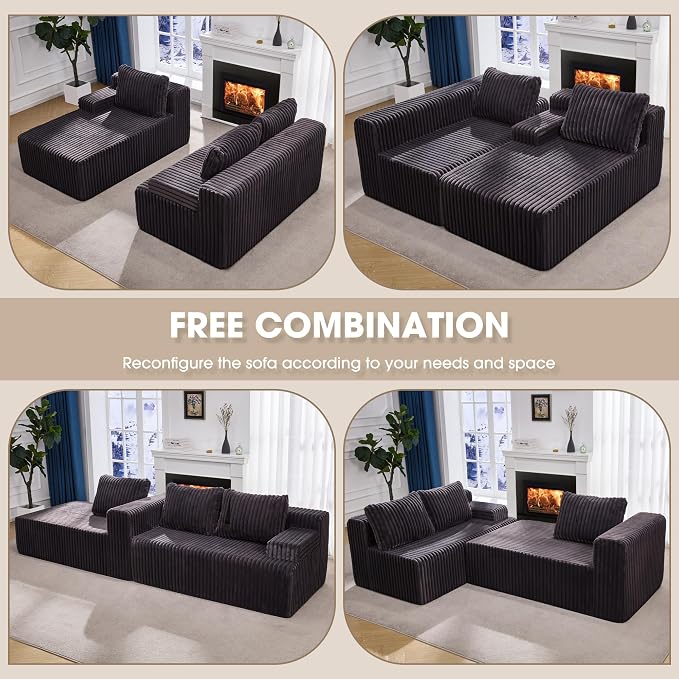 Hobestluk Boneless Couch Modular Sectional Sofa L-Shape Cloud Couch Lounge | 96" Left Facing Chaise Darkgrey,Memory Foam,Removable Cover,Non-slip Bottom,No Assemble Required,Furniture for Small Home
