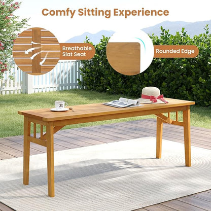 Tangkula 3 Pieces Patio Dining Set, Acacia Wood Space Saving Outdoor Rectangular Picnic Table with 1.97” Umbrella Hole and 2 Benches, for Yard, Garden and Poolside