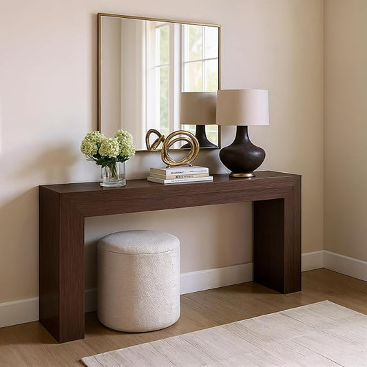 Plank+Beam Grand Console Table, 66 Inch Modern Solid Wood Sofa Table, Narrow Entryway Table for Hallway, Behind The Couch, Living Room, Foyer, Walnut Wirebrush