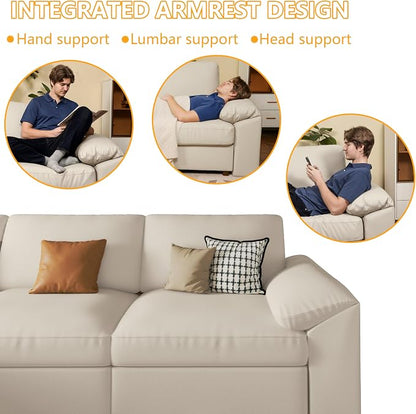 EASE MOOSE Oversized Leather Modular Sectional Sofa,Sectional Couch with Deep Seat,Extra Large U Shaped Couch,Faux Leather Material Sofa Modern Comfy Scratch Resistant,Beige