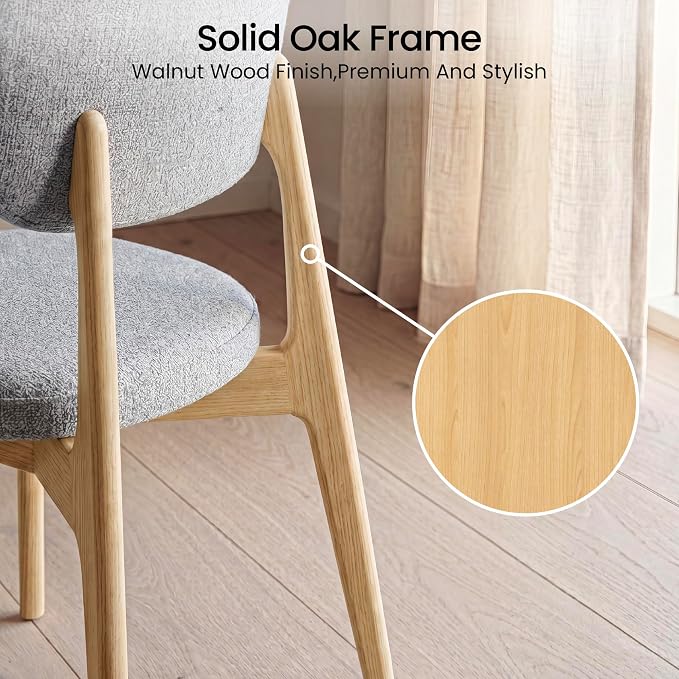 COLAMY Dining Chairs Set of 6, Modern Upholstered Kitchen Room Chairs with Solid Natural Oak Wood Legs, 5-Min Easy Assembly Anti-Wobble, High-Weight Fabric Farmhouse Side Chair, 300lbs,Oak,LightGrey