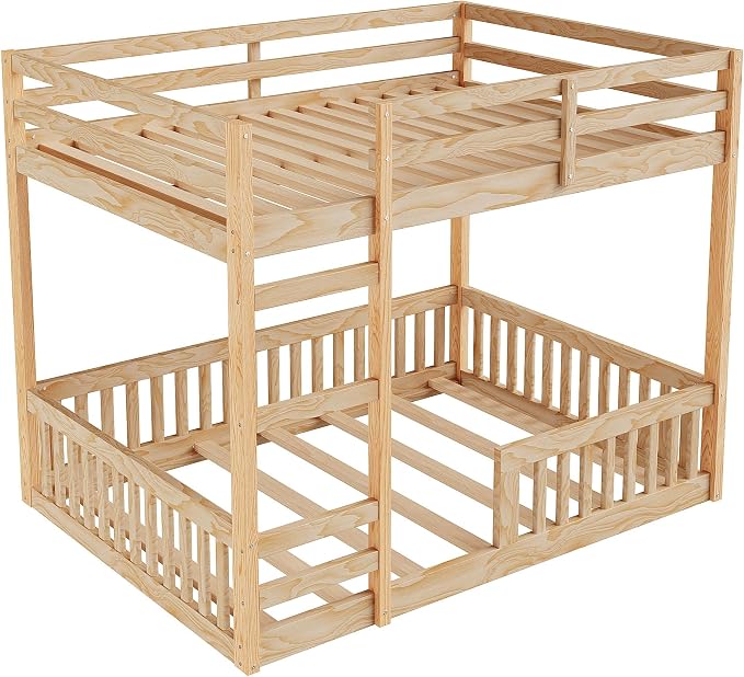 RUNNA Full Over Full Bunk Bed with Ladder, Guardrails,Natural | Full over full bunk bed with ladder,guardrails,solid wood,no box spring needed,bedrooms,guest rooms,dormitories, natural