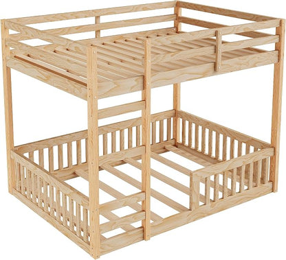 RUNNA Full Over Full Bunk Bed with Ladder, Guardrails,Natural | Full over full bunk bed with ladder,guardrails,solid wood,no box spring needed,bedrooms,guest rooms,dormitories, natural