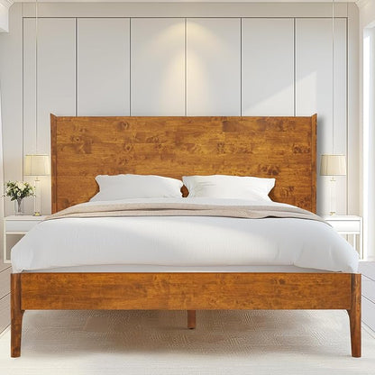 Acacia Haven King Premium Wooden Platform Bed, 100% Solid Wood Platform Bed with Headboard, Wood Slat Support & No Box Spring Needed, Effortless Assembly, 800 lbs Capacity, Caramel.