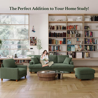 Welzona 87.2" Couches for living Room, Comfy Sectional Couch Green 7.5" Thicker Cushion, Sofas for Living Room Tool-Free Setup, Accent Chair with Ottoman 848lbs Support, Corduroy Couch for Home Office