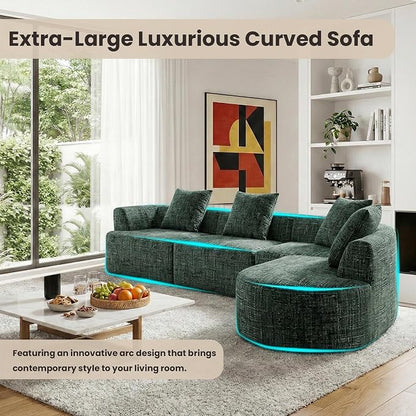 123" Curved Modular Sectional Sofa for Living Room, Oversized Chenille Cloud Couch, L-Shaped Boneless Sofa with Chaise Lounge, Compressed Couch Deep Seat, No Assembly (Green, L-Shape Right Chaise)