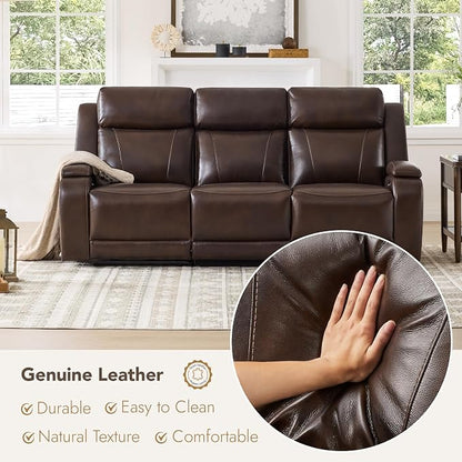 Watson & Whitely Genuine Leather Power Recliner Sofa, 3 Seater Zero Gravity Reclining Couch with Power Headrest & Flip Middle Backrest Table, Hidden Storage, Cup Holders for Living Room, Dark Brown