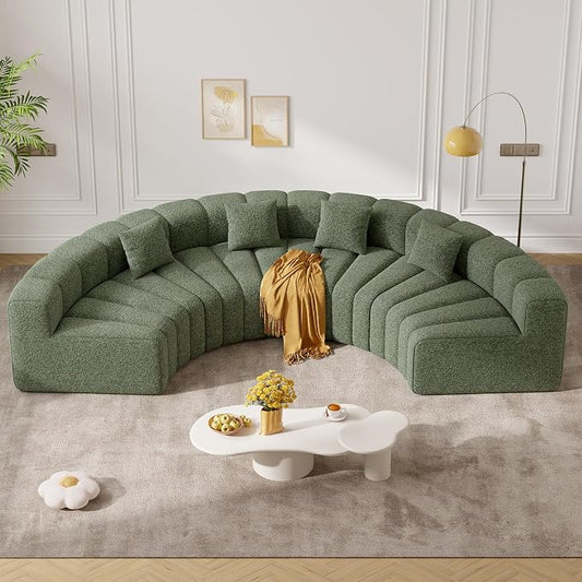 128" Oversized Curved Cloud Couch, Modern Compressed Modular Sectional Sofa, 4 Seater Boneless Couches for Living Room, No Assembly Required, Green 1 PCS