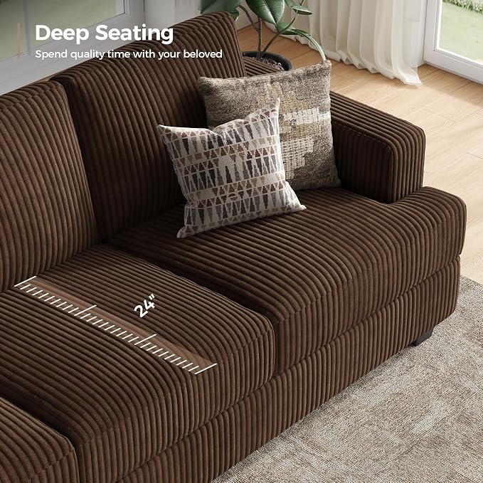 COPIAE 89 Inch Sofa with Extra Deep Seats Oversize, 3 Seater Sofa for Living Room, Modern Couch and Sofa, Comfy Armrests and Seats and Backrests, Easy Installation,Wide Corduroy Fabric Brown