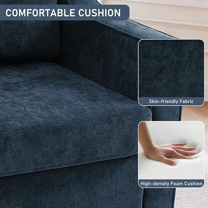 Swivel Accent Chair, 360° Swivel Upholstered Club Armchairs for Living Room, Comfy Single Sofa Reading Chair with Deep Seat, Metal Swivel Base, Chenille Fabric, Navy