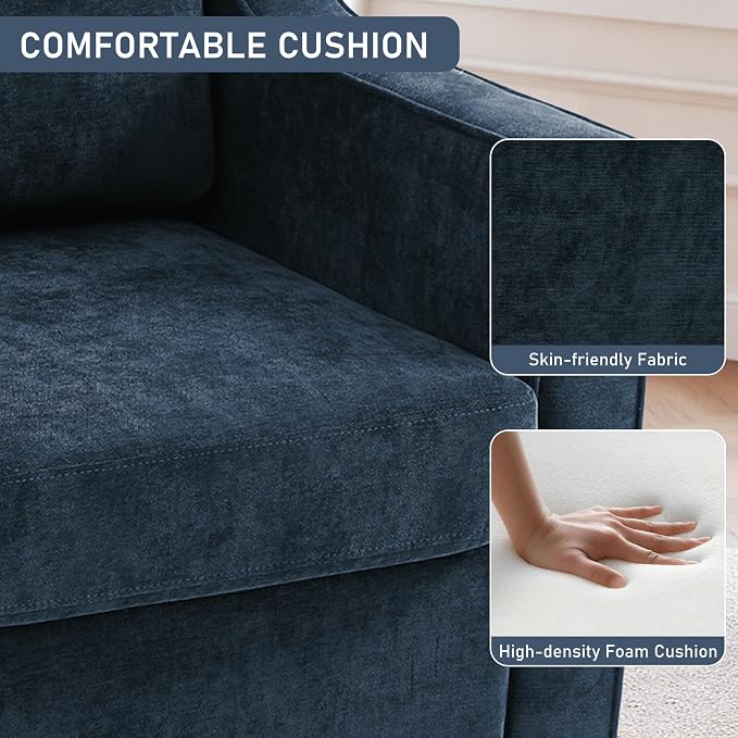 Swivel Accent Chairs Set of 2, 360° Swivel Upholstered Club Armchairs for Living Room, Comfy Single Sofa Reading Chair with Deep Seat, Metal Swivel Base, Chenille Fabric, Navy
