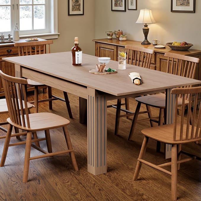 Sannwsg Extendable Table 54"-85", Extendable Dining Table for 4-8, Rectangular Kitchen Dining Table Space Saving, Farmhouse Dining Tables with 95" Runner