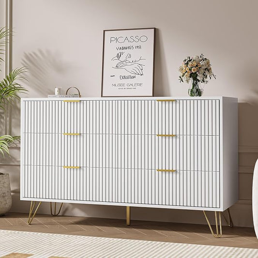 MAISONARIA White Dresser for Bedroom, Modern Dresser with Gold Metal Handles & Chests of Drawers, Wood Chest of Drawers for Bedroom