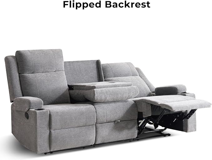 GUEAPY Large Manual Reclining Sofa – 3-Seater Chenille Reclining Couch with Cup Holders, Wide Seat, Easy Assembly & Spill-Resistant Fabric – Cozy Reclining Sofa for Living Room, Apartment, RV