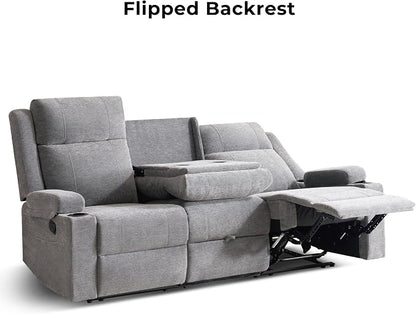 GUEAPY Large Manual Reclining Sofa – 3-Seater Chenille Reclining Couch with Cup Holders, Wide Seat, Easy Assembly & Spill-Resistant Fabric – Cozy Reclining Sofa for Living Room, Apartment, RV