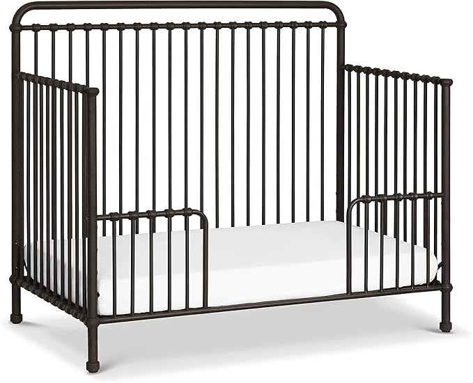 Namesake Winston 4-in-1 Convertible Crib w/ Wheels, Vintage Iron | GREENGUARD Gold Certified - Portable, Metal Baby Crib w/ Removable Wheels - Converts to Toddler Bed, Daybed & Full-Size Bed