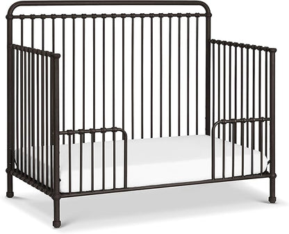 Namesake Winston 4-in-1 Convertible Crib w/ Wheels, Vintage Iron | GREENGUARD Gold Certified - Portable, Metal Baby Crib w/ Removable Wheels - Converts to Toddler Bed, Daybed & Full-Size Bed