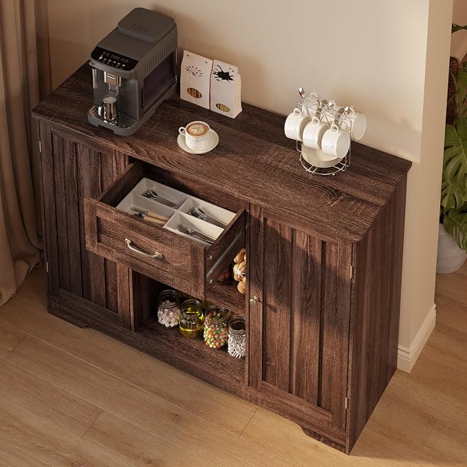 Gizoon 45" Kitchen Sideboard Buffet Cabinet with Storage Coffee Bar Cabinet with Drawer, Kitchen Pantry Storage with Door and Shelves for Bathroom and Living Room, Dark Brown