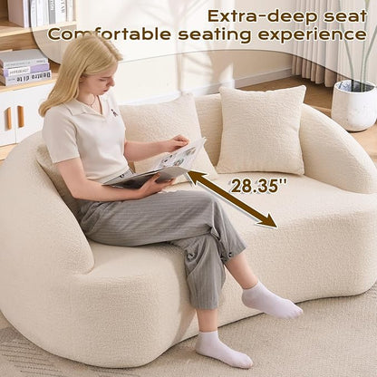 66" Curved Loveseat Sofa for Small Space, Boneless Chenille Boucle Cloud Couch, Luxury Extra High Back & Deep Seat, Oversized Comfort with No Assembly Required for Office, Dorm (Cream White)