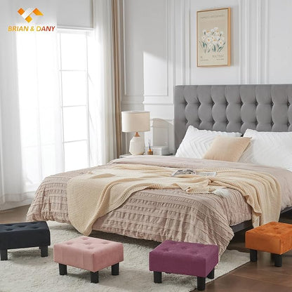 BRIAN & DANY Small Foot Stool, Linen Foot Stools with Legs, Stable Small Footstool for Living Room, Purple