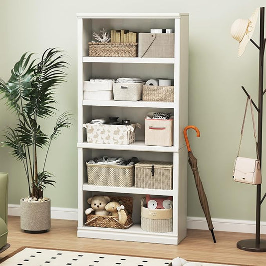 Bevfint 70-Inch Tall White Bookcase, 5 Tiers Shelves Open Storage Bookshelf, 33 in Wide Anti Tipping Indoor Furniture, Book Cases for Home Library Office Bedroom School