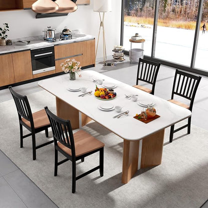 COSTWAY Dining Chairs Set of 4, Mid Century Modern Dining Room Chairs with Solid Rubber Wood Legs and Curved Backrest, Kitchen Chairs for Home, Living Room, Restaurant, Black & Walnut