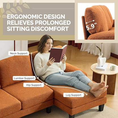 VINGLI 110' U-Shaped Sectional Couch with Two Chaise, Affordable Small Sofa with 4 Seats, Chenille Fabric Comfy Couches for Living Room, Orange