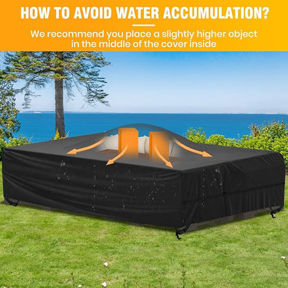 Velway Patio Furniture Cover Waterproof Outdoor Sectional Sofa Set Covers, All Weather Oxford Tear-Resistant Rectangular Table Chair Set Cover with Windproof Design, Large 126x63x28 Inch, Black