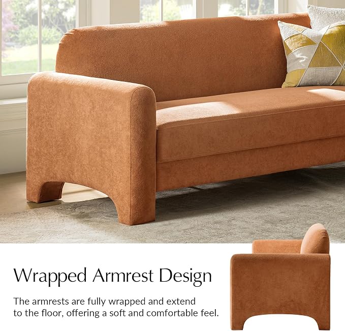HULALA HOME 84" Modern Curved Sofa, 3 Seater Sofa for Living Room, Orange