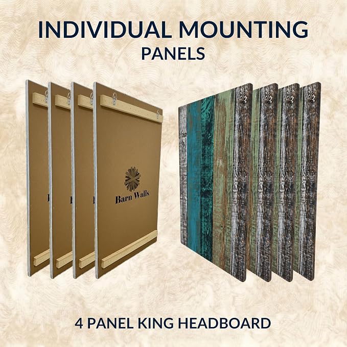 Barn Walls Wood Plank Headboard - King Size Urban Industrial Wall Mounted, Linear Color Overlay White Mint Turquoise & Pale Green on Black Barrel Deep Stain, Real Wood Accent
