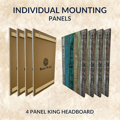 Barn Walls Wood Plank Headboard - King Size Urban Industrial Wall Mounted, Linear Color Overlay White Mint Turquoise & Pale Green on Black Barrel Deep Stain, Real Wood Accent