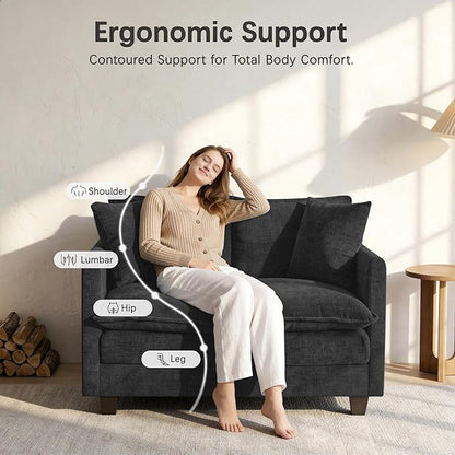 52'' Loveseat Sofa with Ottoman, Modern Cloud Sofa Couch with 27" Deep Seat Comfy Chenille Small Couch for Small Spaces, Apartment, Studio, Bedroom, Living Room