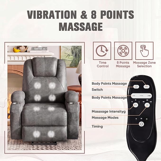 Flamaker Power Lift Recliner Chair Electric Lift Recliner for Elderly Power Lift Recliner Chair with Cup Holders Side Pockets for Living Room (Leathaire, Light Gray)